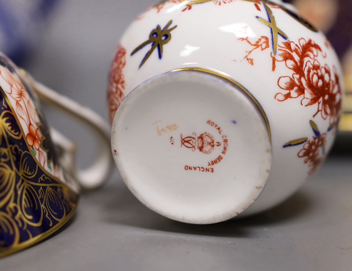 Royal Crown Derby tableware and blue and white jug